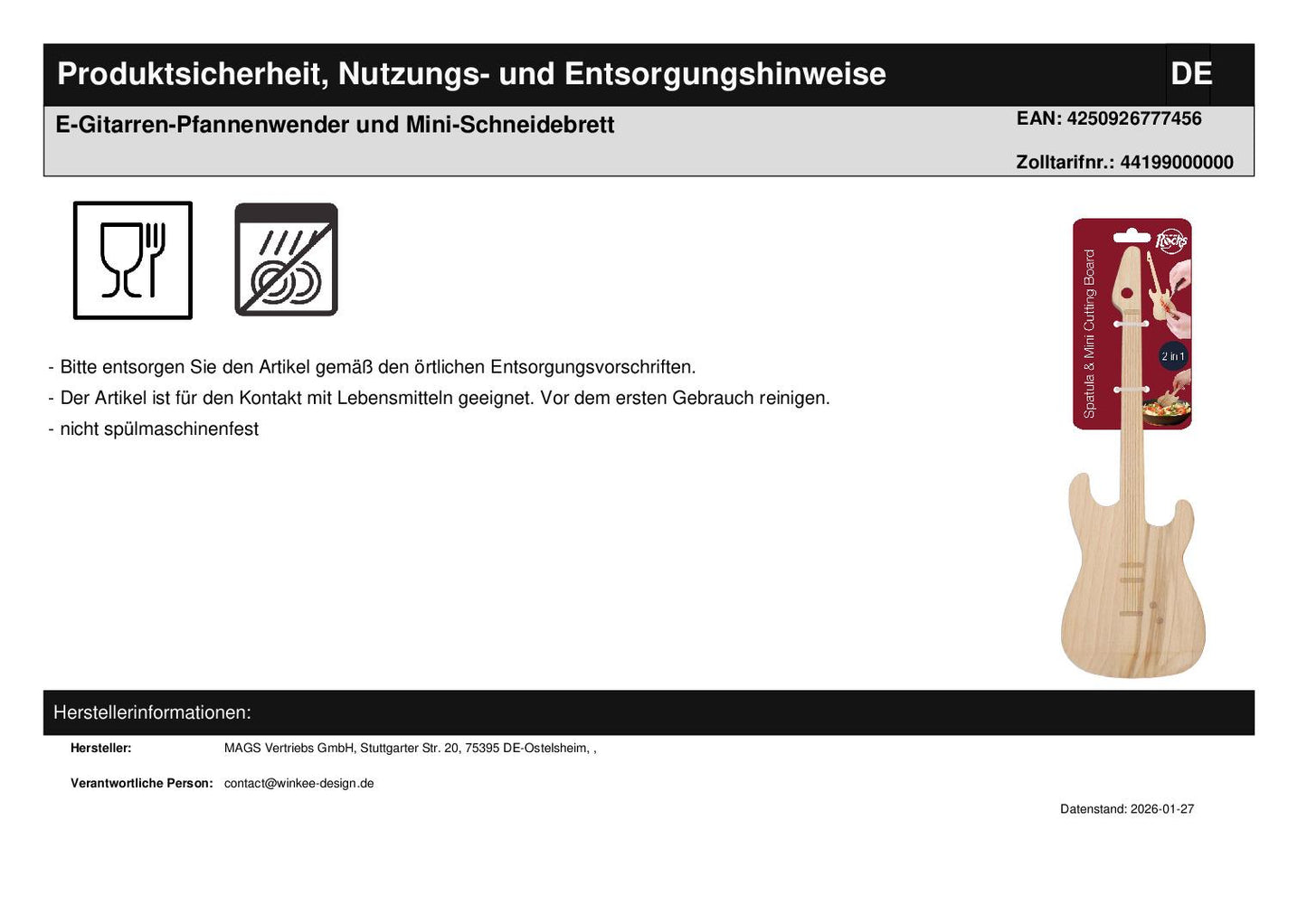 E-Gitarren-Pfannenwender und Mini-Schneidebrett