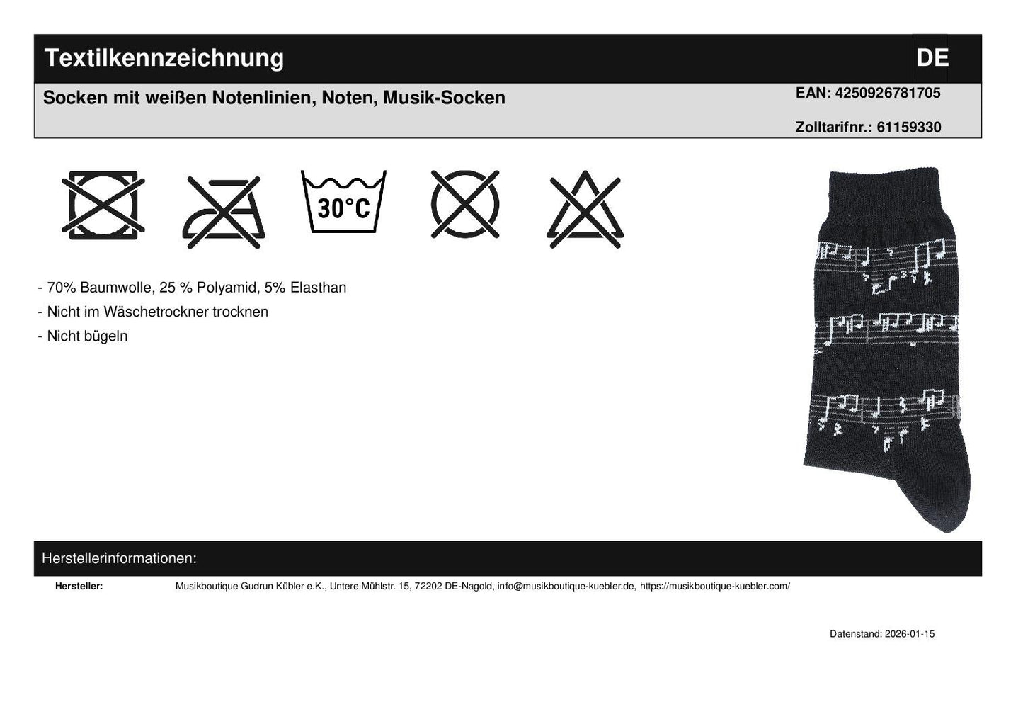 Socks with white musical notes, notes, music socks