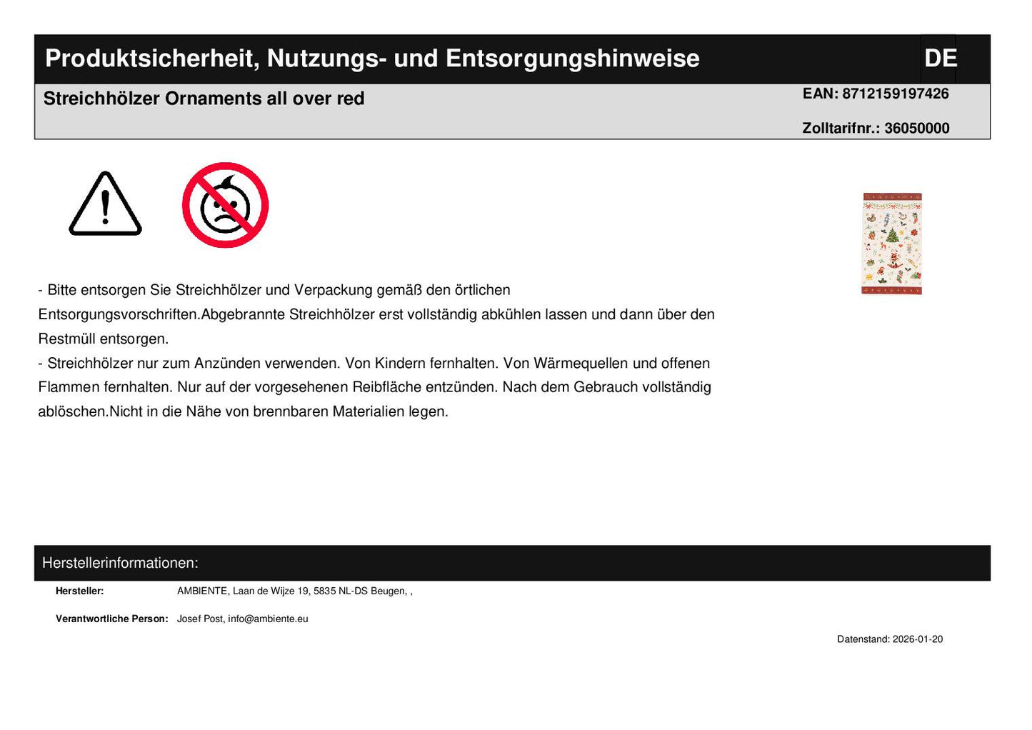 Streichhölzer Ornaments all over red