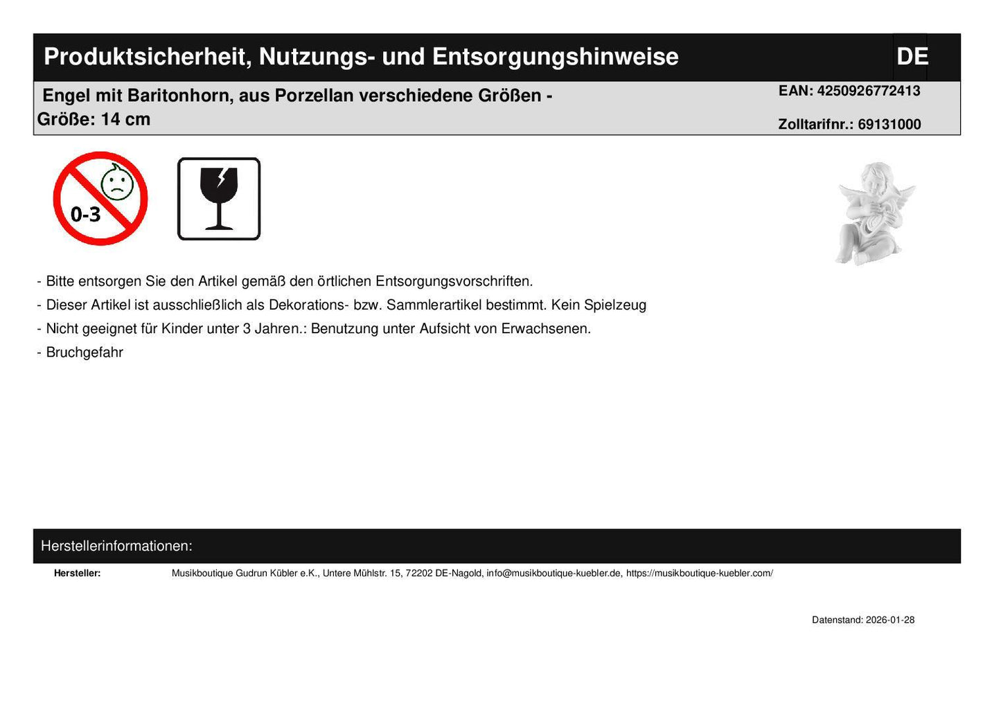 Engel mit Baritonhorn und Windlicht "für die Musik im Leben"