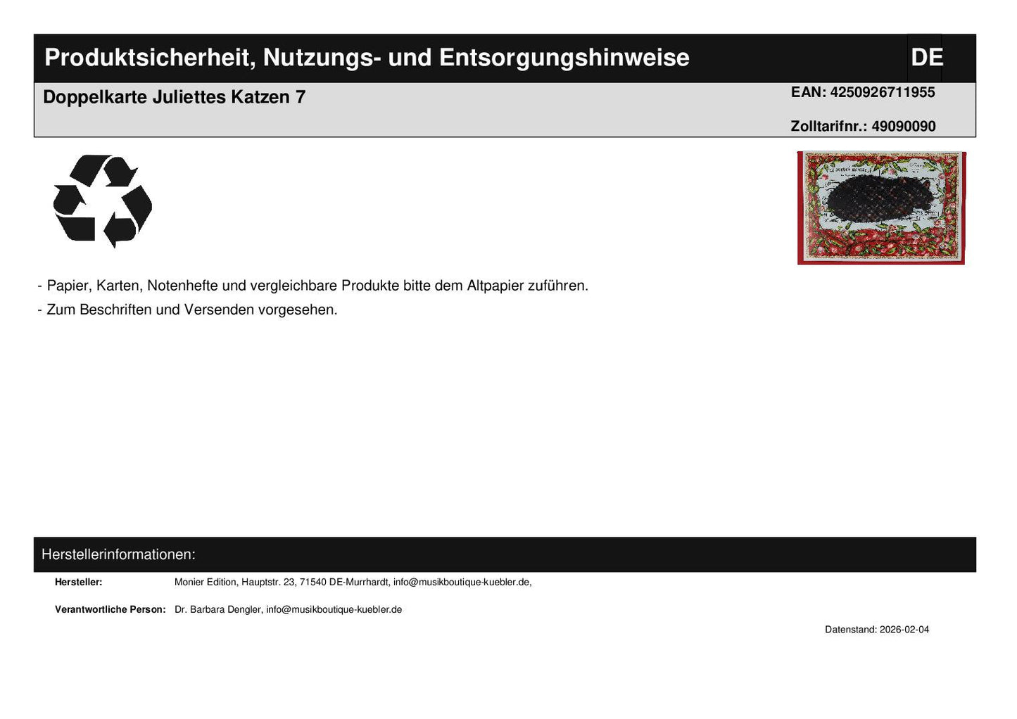 Double Card Juliette's Cats 7