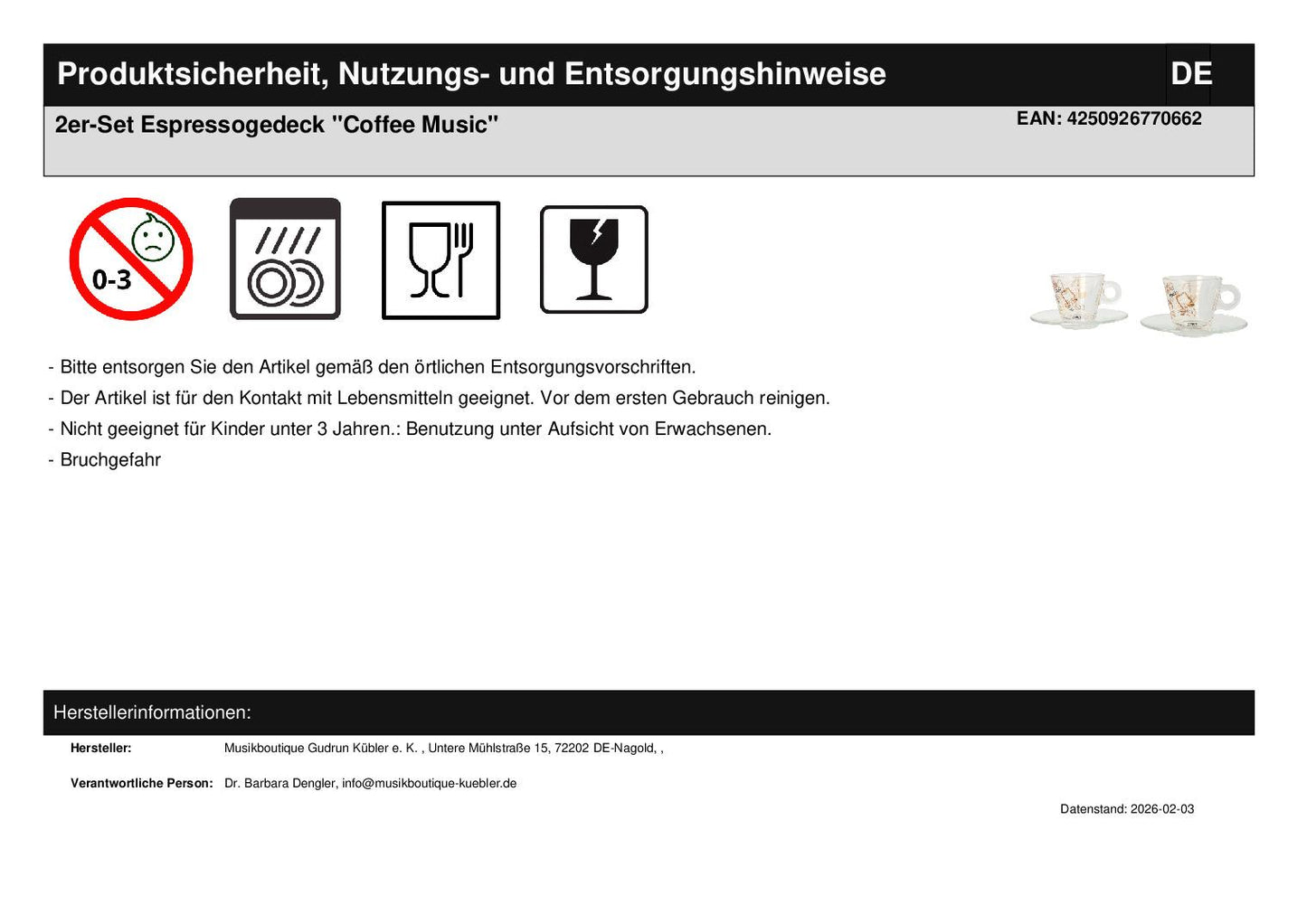 2er-Set Espressogedeck "Coffee Music"