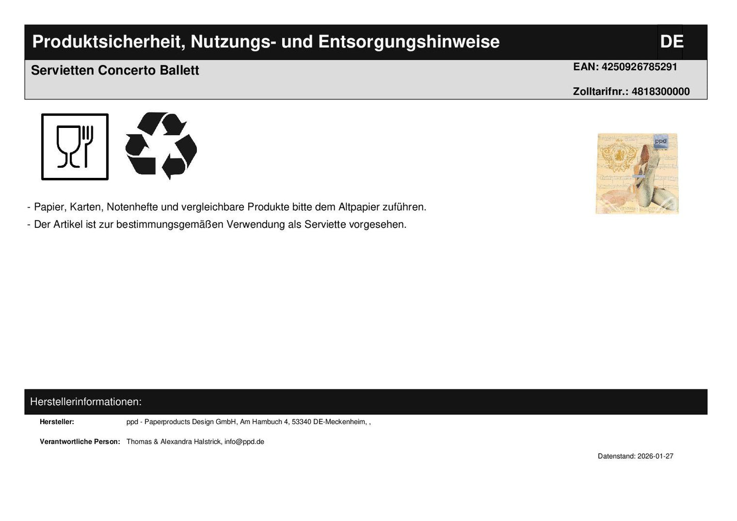 Servietten Concerto Ballett