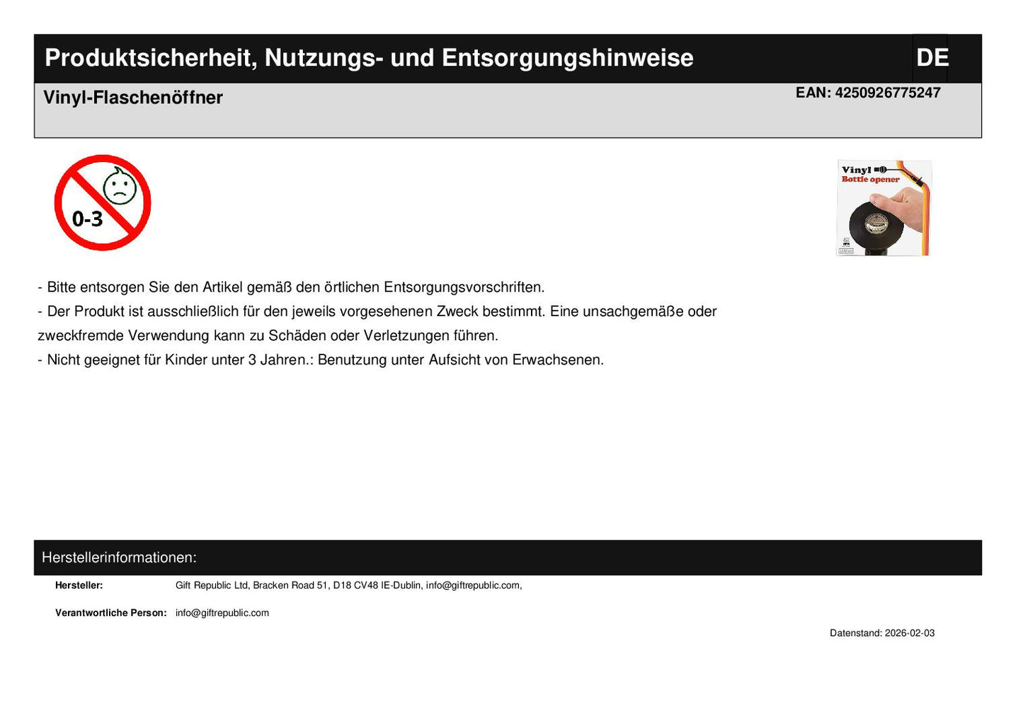 Vinyl-Flaschenöffner