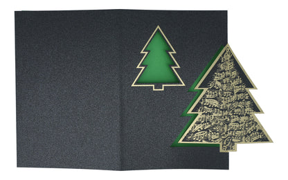 Doppelkarte Weihnachtsbaum mit Notenlinien, grün-gold