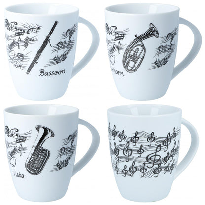 Henkelbecher bedruckt mit diversen Instrumenten und musikalischen Motiven