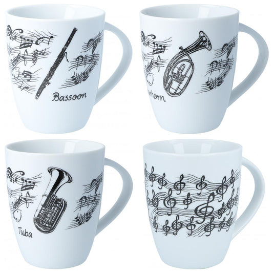 Henkelbecher bedruckt mit diversen Instrumenten und musikalischen Motiven