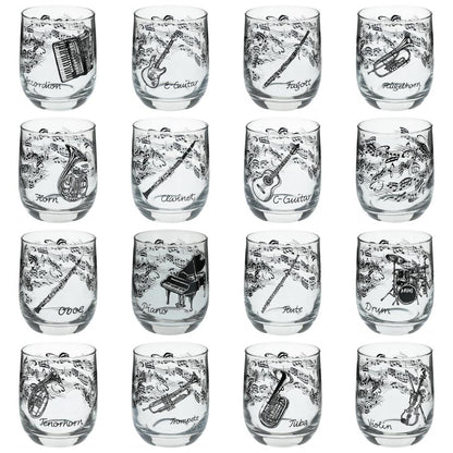Glass with instruments and musical motifs