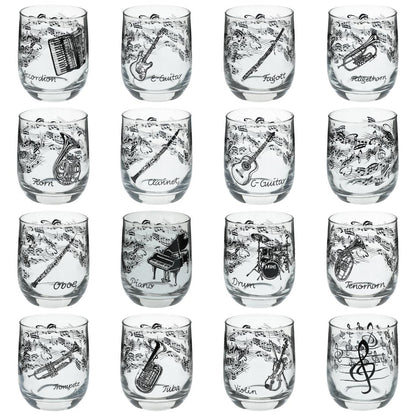 Glass with instruments and musical motifs