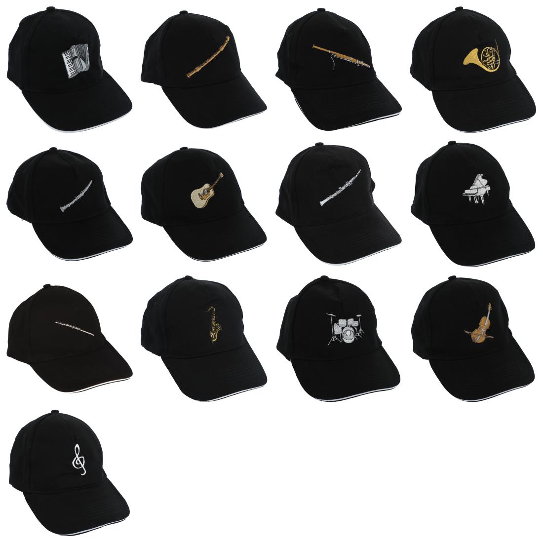 Baseball cap with embroidered instruments, black, cotton