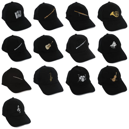 Baseball cap with embroidered instruments, black, cotton