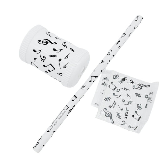 White writing set with note mix pencil, sharpener round tin and eraser