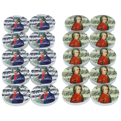 oval erasers with composer imprint, Beethoven or Mozart