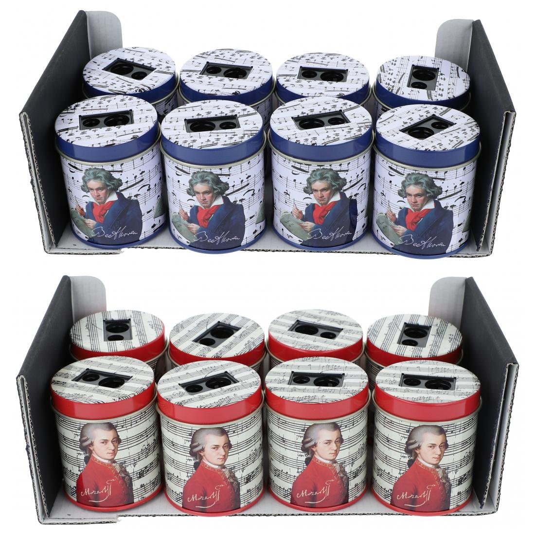 Composer double sharpener round tins with Beethoven or Mozart