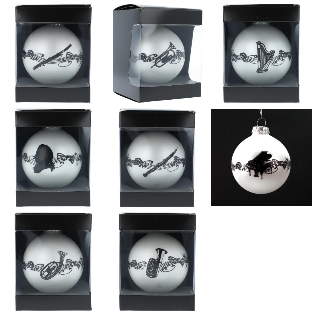 Musik-Motiv-Weihnachtskugeln (einzeln) in der Geschenkbox