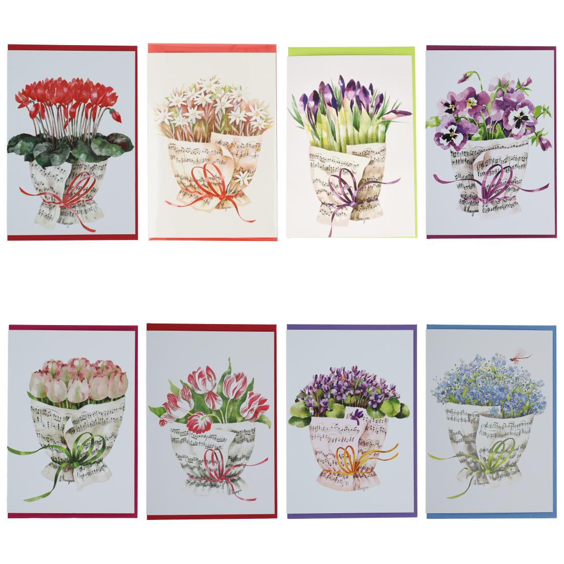 Double card, bouquet of notes, various flowers