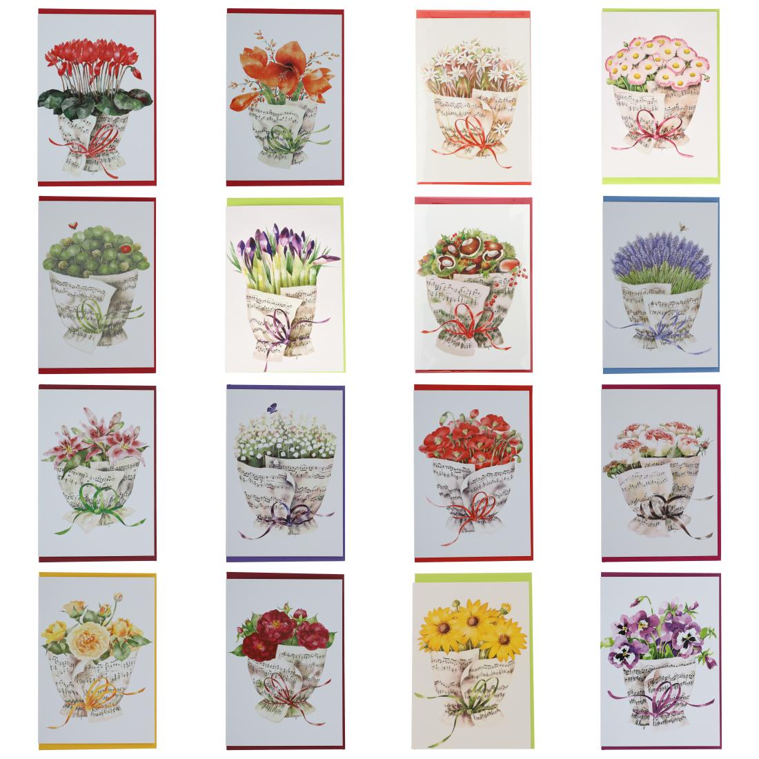 Double card, bouquet of notes, various flowers