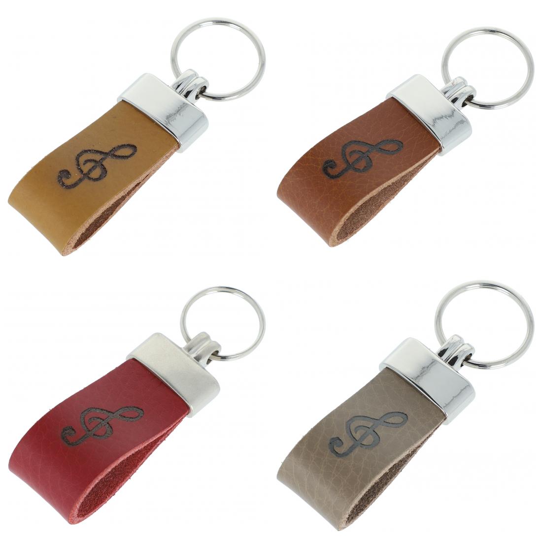 Treble clef leather keychain, embossed, various colors