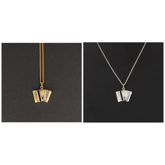 Accordion pendant, with chain, silver-plated or gold-plated