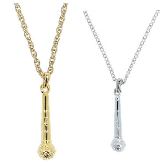 Microphone pendant, with chain, silver-plated or gold-plated