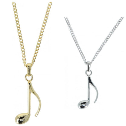 Eighth note pendant, with chain, silver or gold plated, note