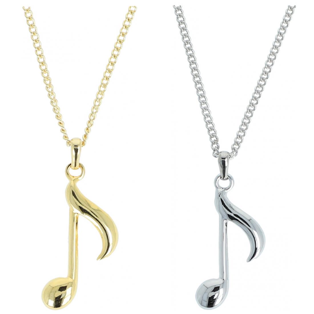 Eighth note pendant with chain, silver or gold plated, note