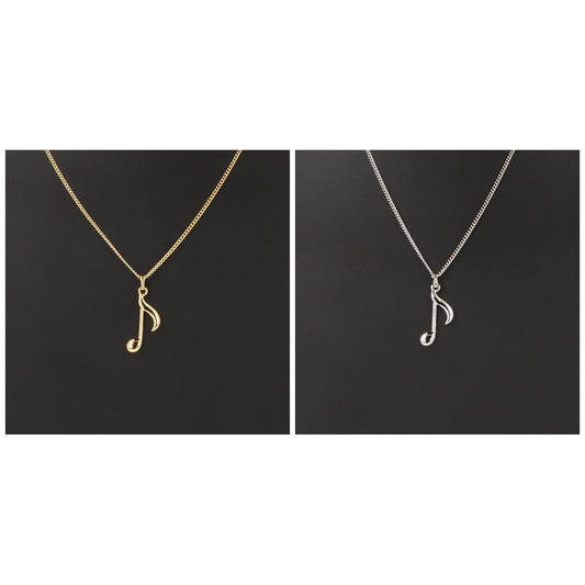 Eighth note pendant with chain, silver or gold plated, note