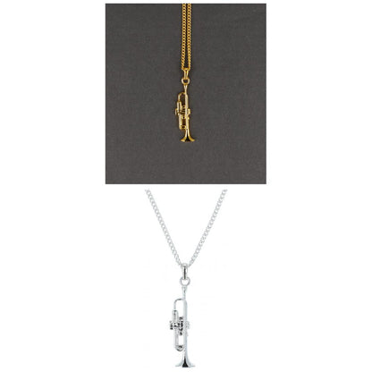 Trumpet pendant, with chain, silver-plated or gold-plated