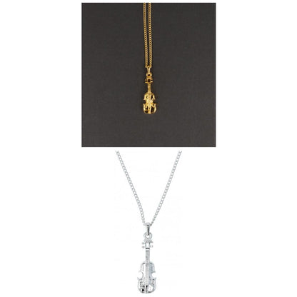 Violin pendant, with chain, silver-plated or gold-plated, violin