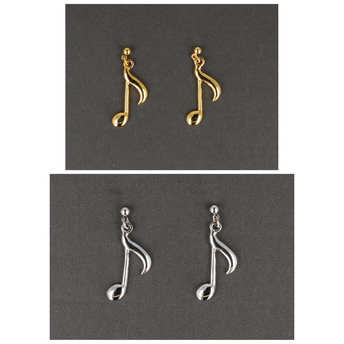 Eighth note earrings, silver-plated or gold-plated