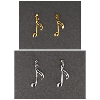 Eighth note earrings, silver-plated or gold-plated