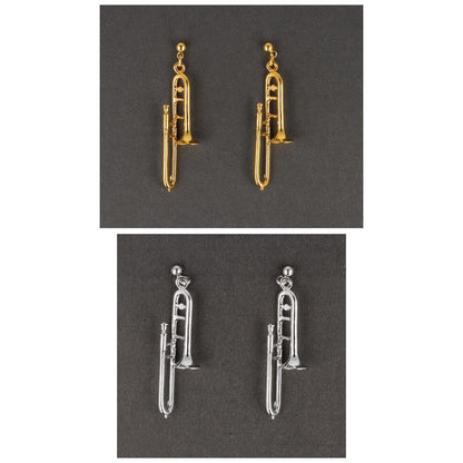 Trombone earrings, silver-plated or gold-plated, brass music