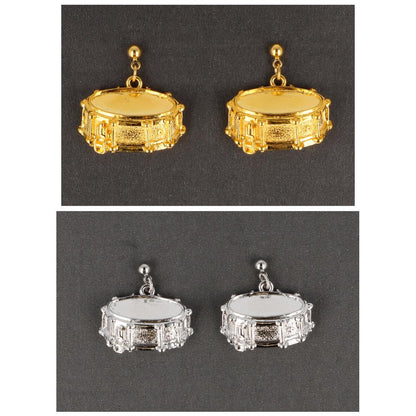 Snare drum earrings, silver-plated or gold-plated