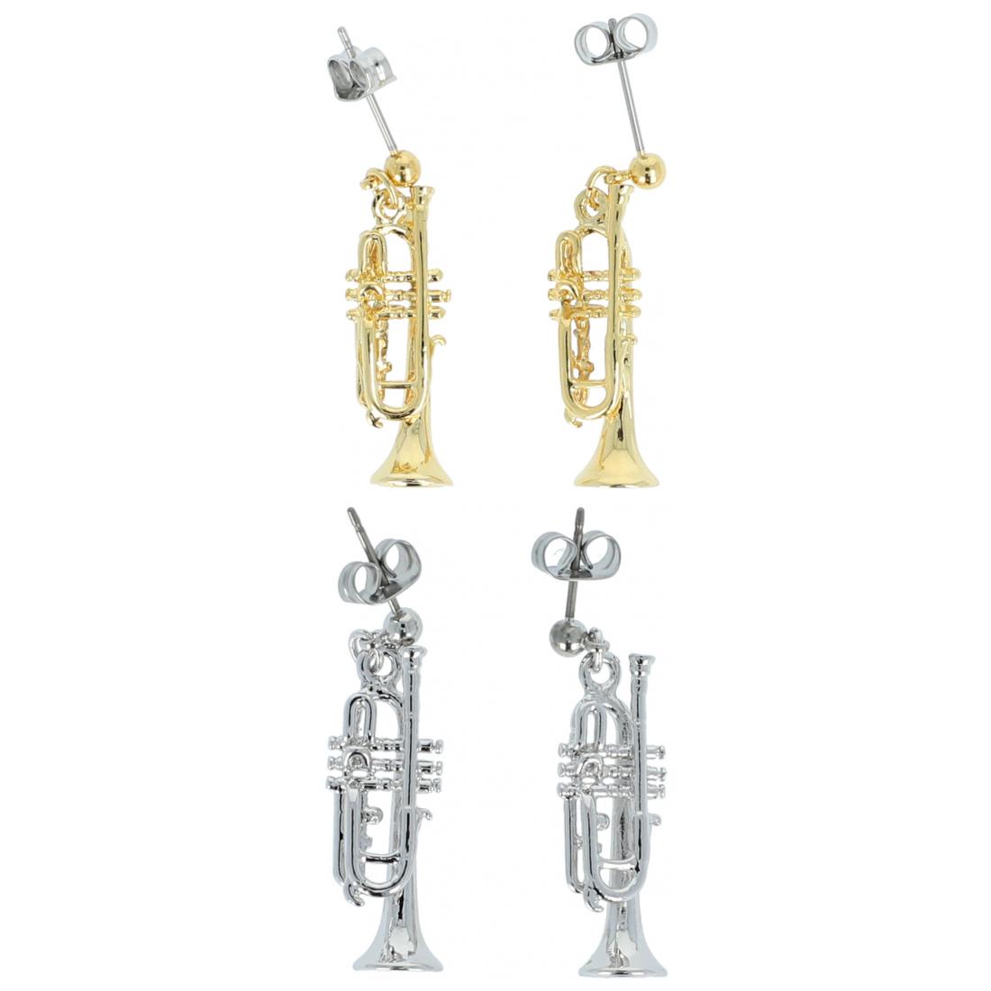 Trumpet earrings, silver-plated or gold-plated, brass music