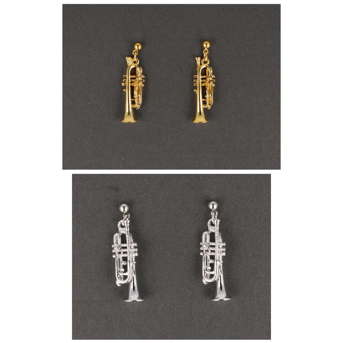 Trumpet earrings, silver-plated or gold-plated, brass music