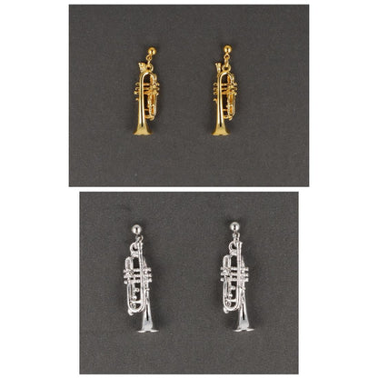 Trumpet earrings, silver-plated or gold-plated, brass music