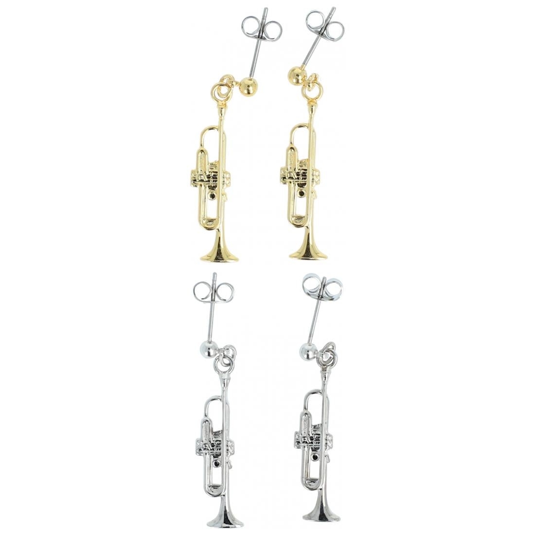 Trumpet earrings, silver-plated or gold-plated, brass music