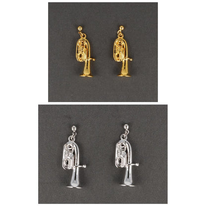 Tuba earrings, silver-plated or gold-plated, brass music