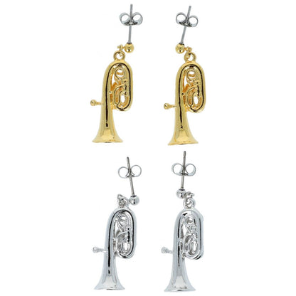 Tuba earrings, silver-plated or gold-plated, brass music