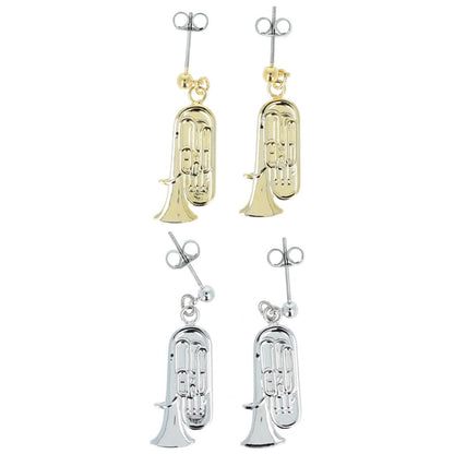 Tuba earrings, silver-plated or gold-plated, brass music