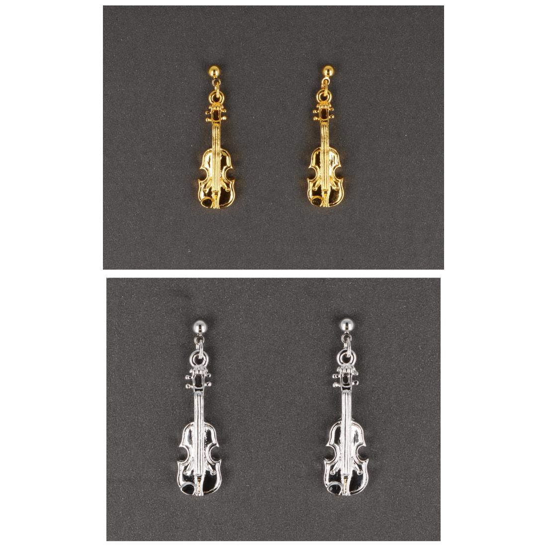 Violin earrings, silver-plated or gold-plated, violin