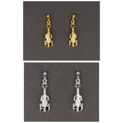 Violin earrings, silver-plated or gold-plated, violin