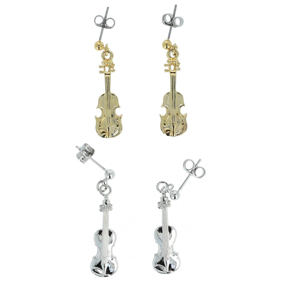 Violin earrings, silver-plated or gold-plated, violin