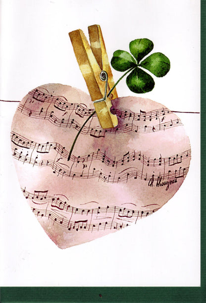 Doppelkarte "Viel Glück", Noten-Herz