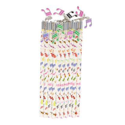 Pencils in white with a colorful mix of instruments and colorful sixteenth note pendants