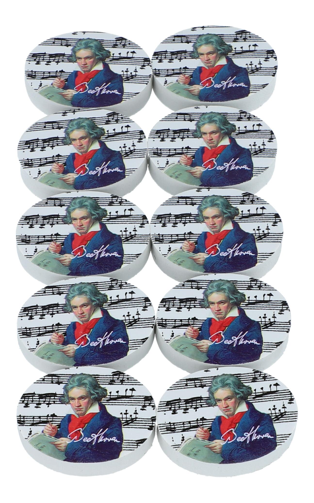 oval erasers with composer imprint, Beethoven or Mozart