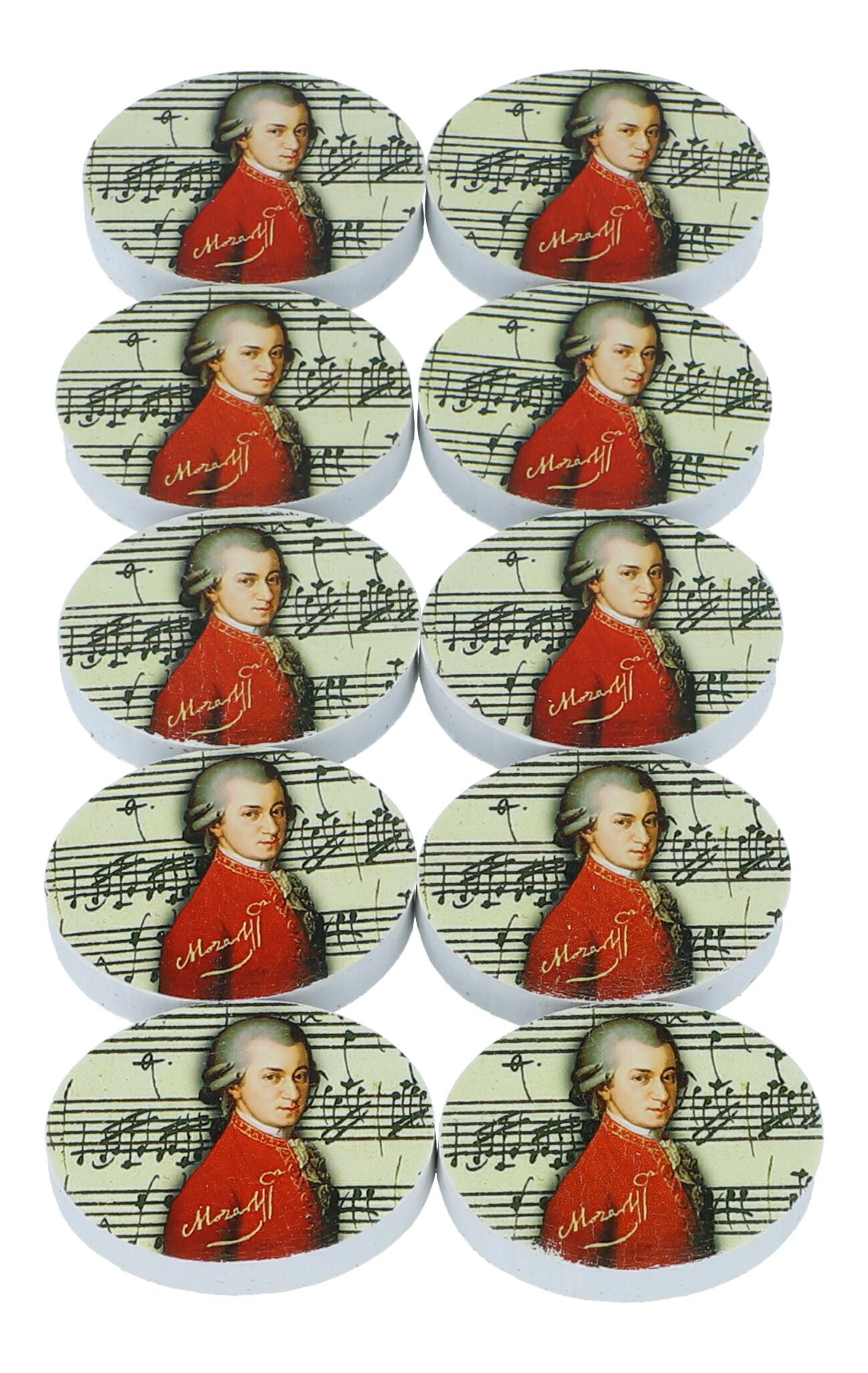 oval erasers with composer imprint, Beethoven or Mozart