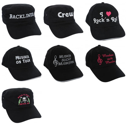 Baseball cap with musician sayings, black, cotton