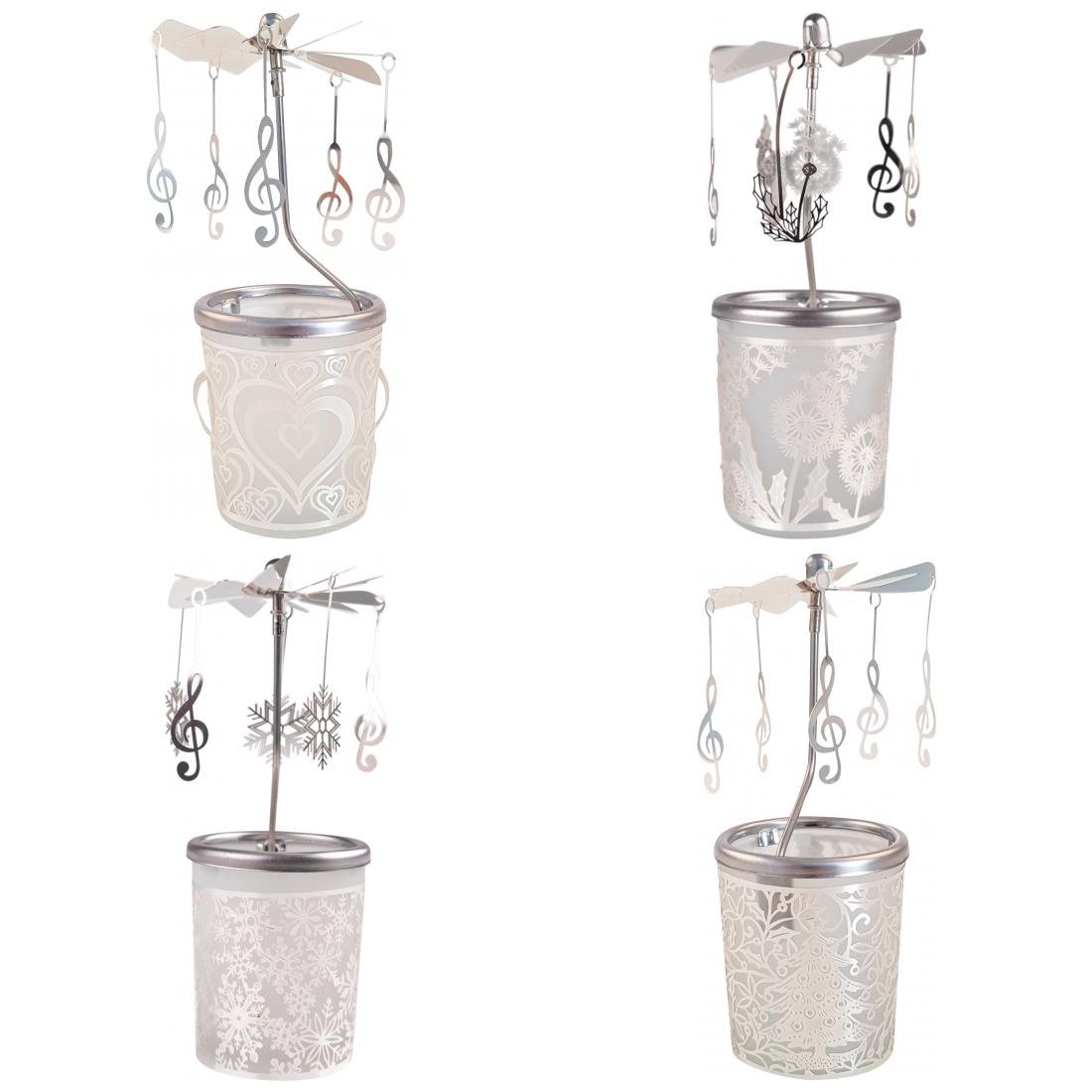 Windlight glass carousel with treble clef pendant