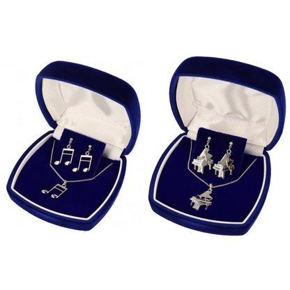 Gift set real silver, necklace with pendant and earrings, piano or sixteenth note